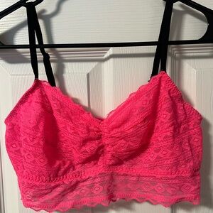 PINK by VS Hot Pink Bralette with Aztec Lace